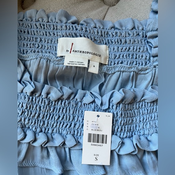 Anthropologie silky on-off shoulder baby blue top - NWT - Picture 5 of 7